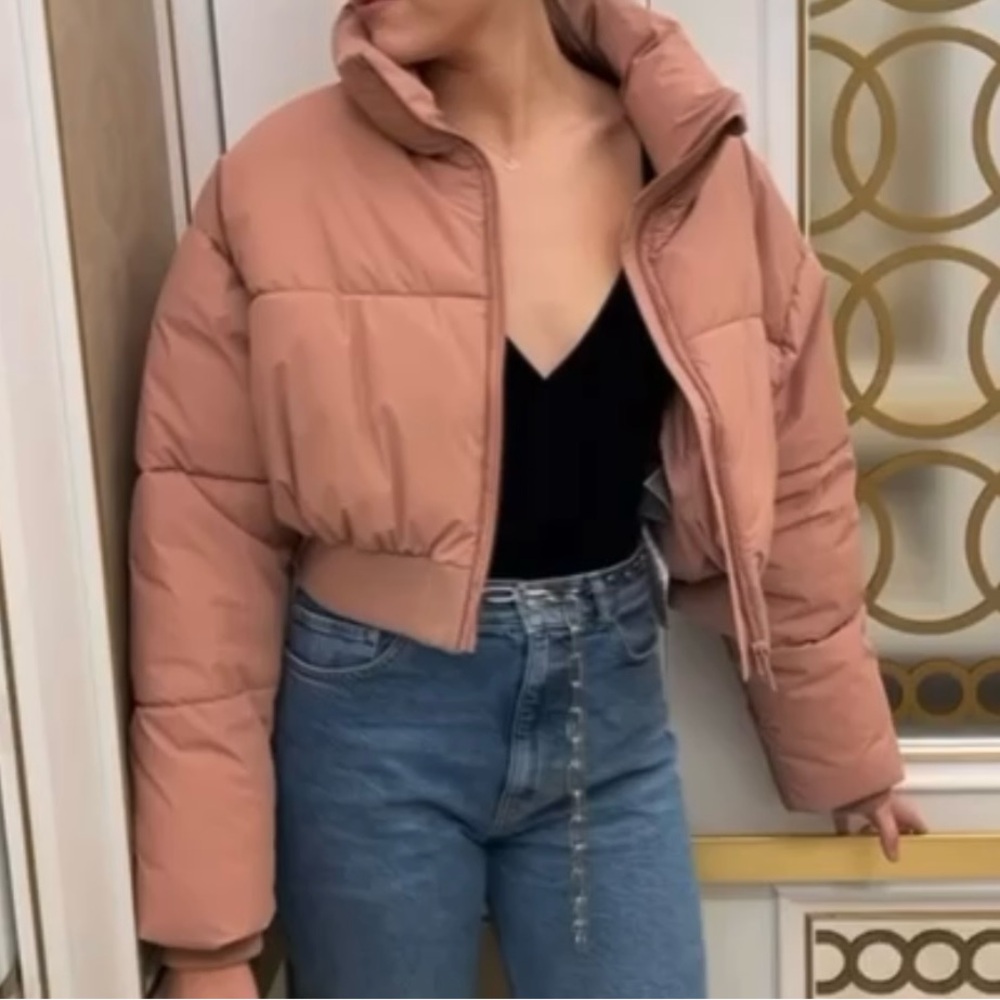 Zara dusty rose Women's cropped Puffer Jacket